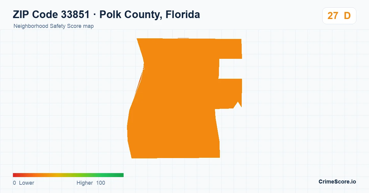 ZIP Code 33851 in Polk County, Florida neighborhood Safety Score map