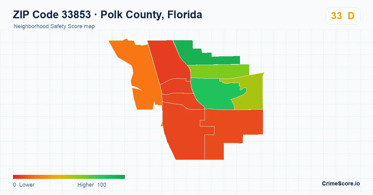 ZIP Code 33853 in Polk County, Florida neighborhood Safety Score map