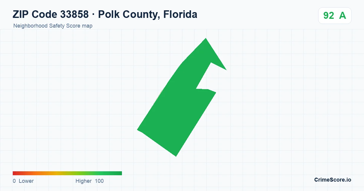 ZIP Code 33858 in Polk County, Florida neighborhood Safety Score map