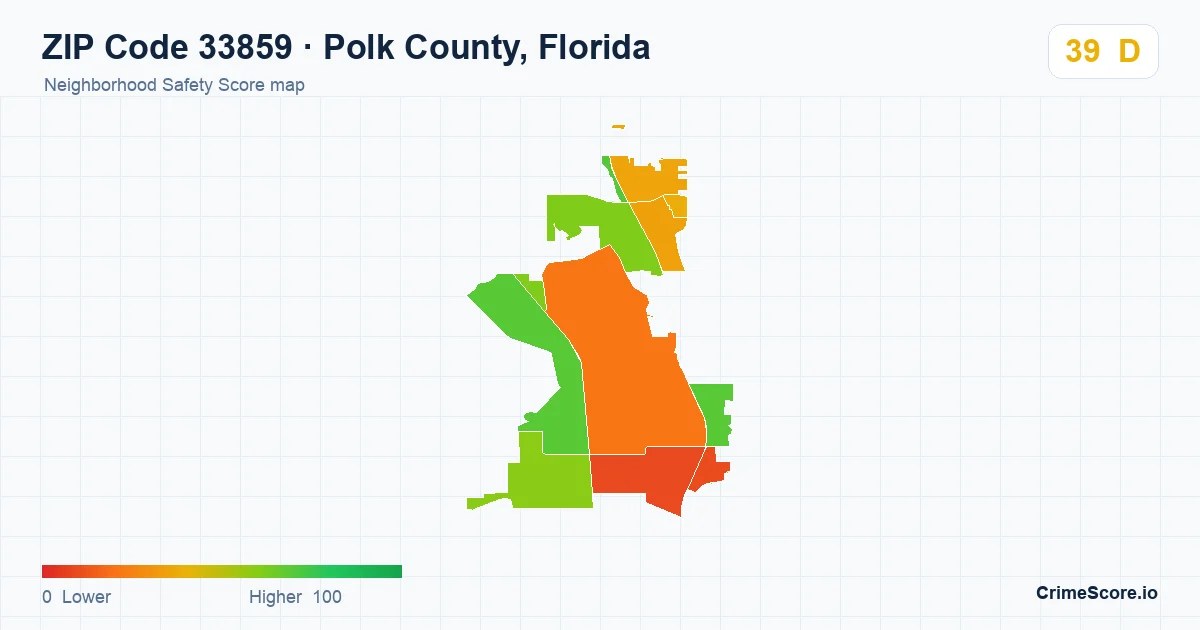 ZIP Code 33859 in Polk County, Florida neighborhood Safety Score map