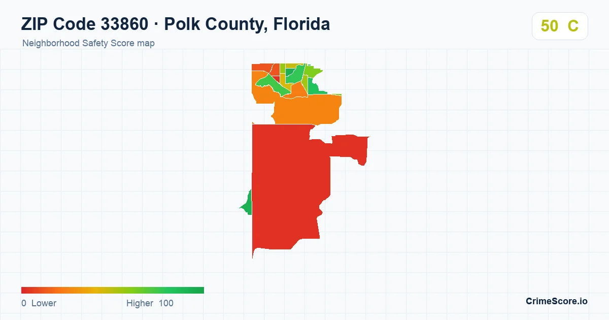 ZIP Code 33860 in Polk County, Florida neighborhood Safety Score map