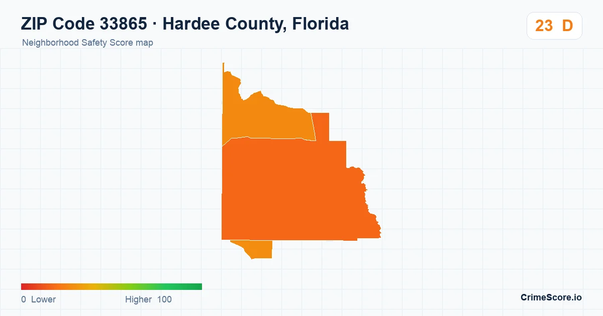 ZIP Code 33865 in Hardee County, Florida neighborhood Safety Score map