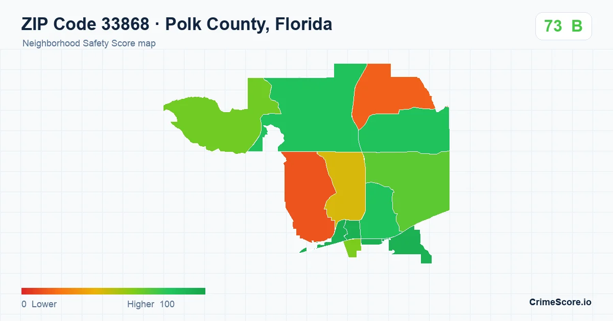ZIP Code 33868 in Polk County, Florida neighborhood Safety Score map