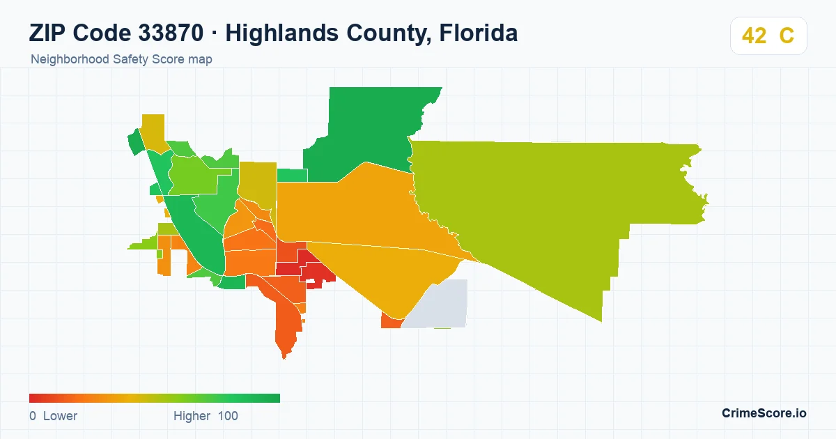 ZIP Code 33870 in Highlands County, Florida neighborhood Safety Score map