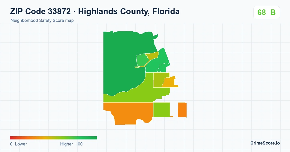 ZIP Code 33872 in Highlands County, Florida neighborhood Safety Score map