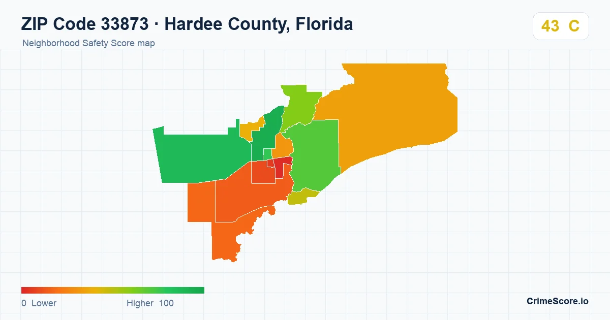 ZIP Code 33873 in Hardee County, Florida neighborhood Safety Score map