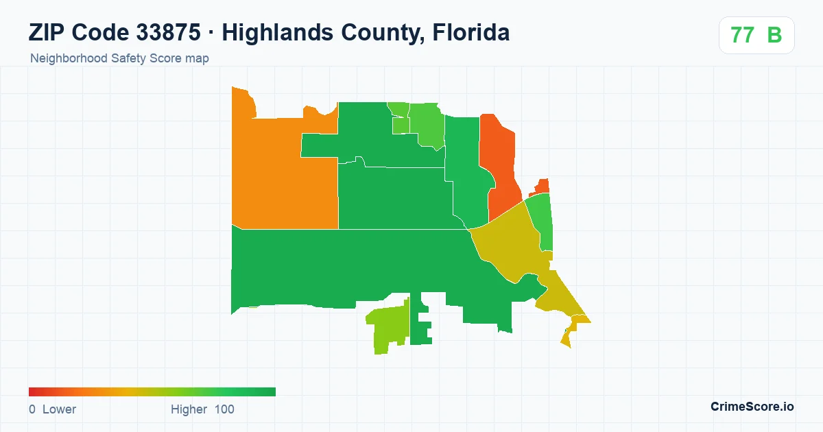 ZIP Code 33875 in Highlands County, Florida neighborhood Safety Score map