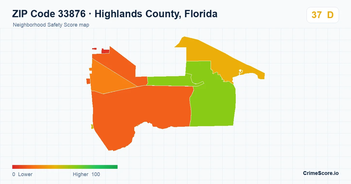 ZIP Code 33876 in Highlands County, Florida neighborhood Safety Score map