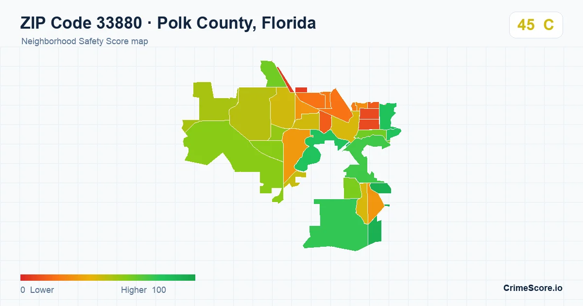 ZIP Code 33880 in Polk County, Florida neighborhood Safety Score map