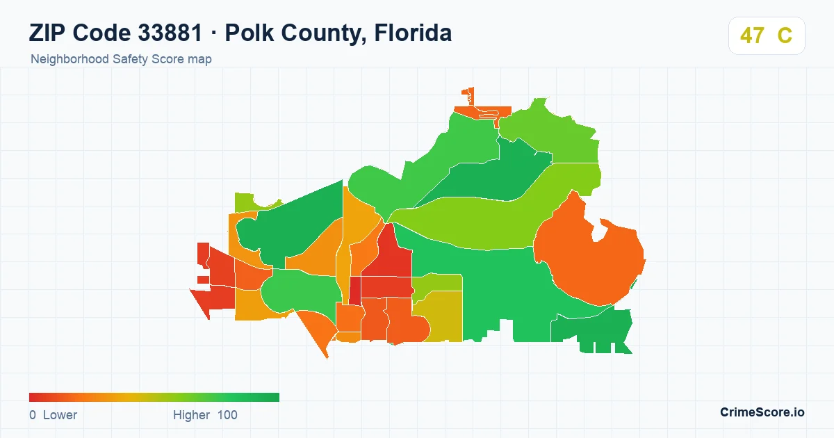 ZIP Code 33881 in Polk County, Florida neighborhood Safety Score map