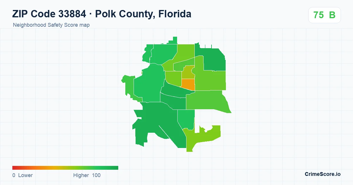 ZIP Code 33884 in Polk County, Florida neighborhood Safety Score map