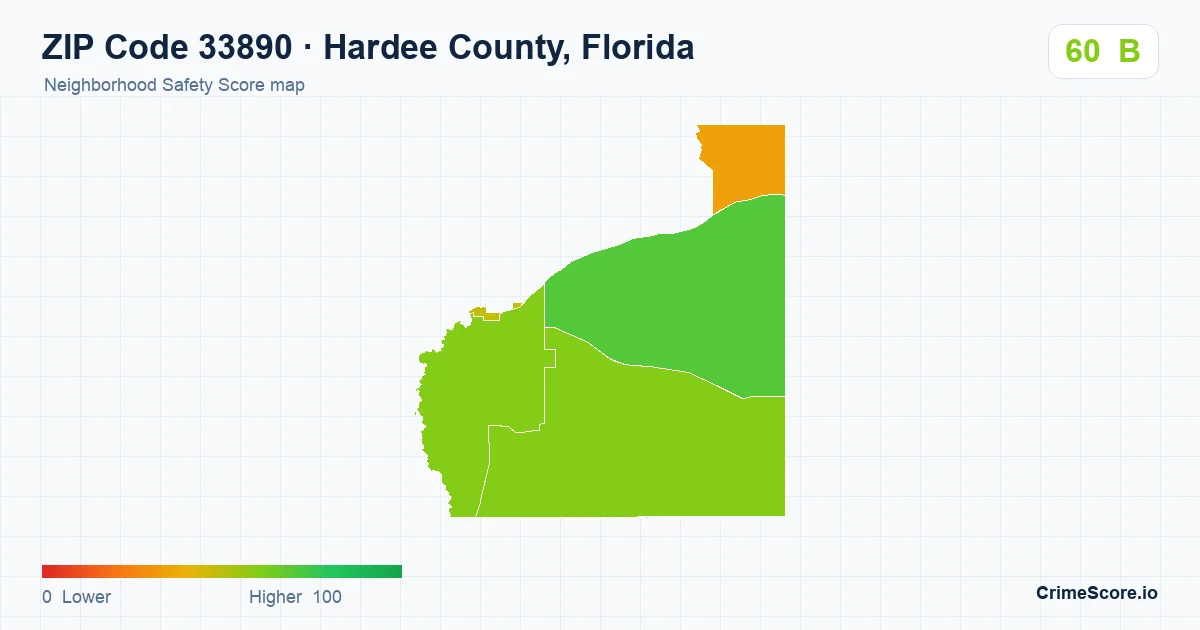 ZIP Code 33890 in Hardee County, Florida neighborhood Safety Score map