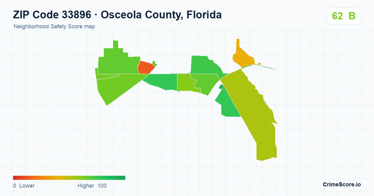 ZIP Code 33896 in Osceola County, Florida neighborhood Safety Score map
