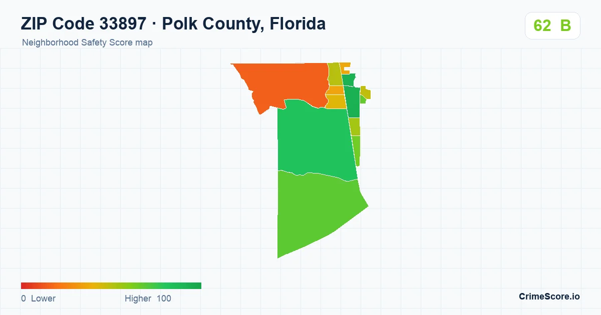 ZIP Code 33897 in Polk County, Florida neighborhood Safety Score map