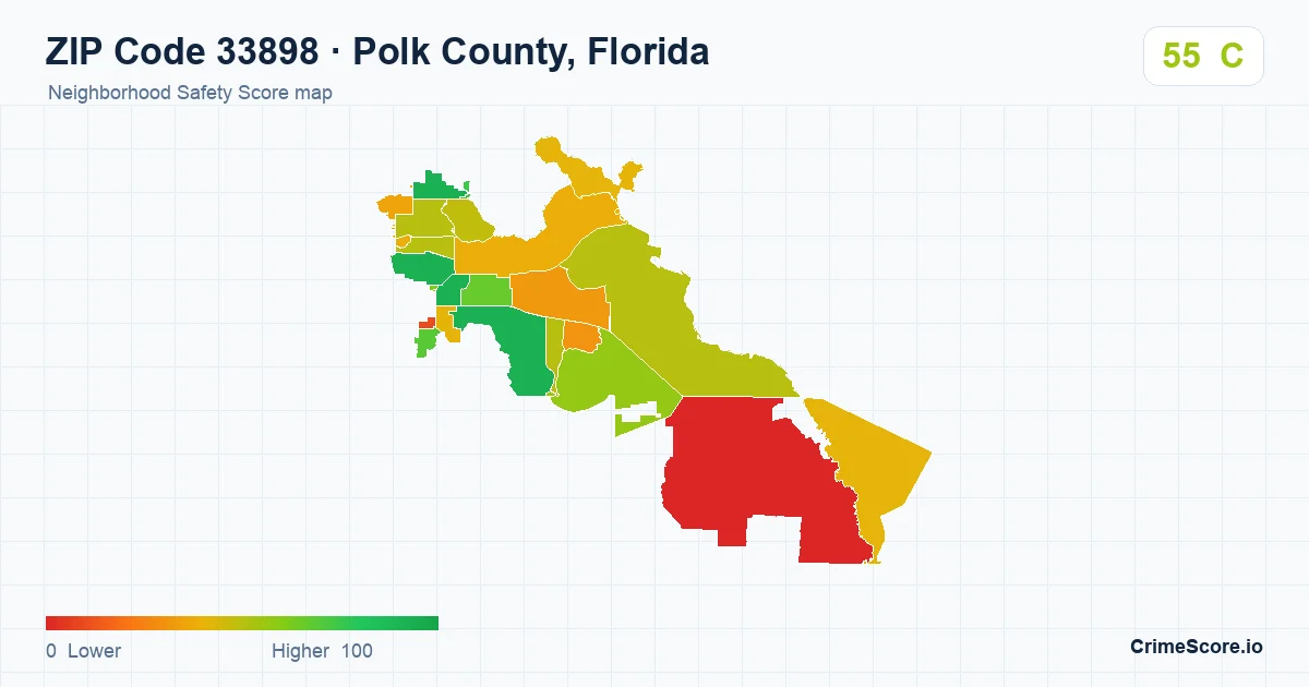 ZIP Code 33898 in Polk County, Florida neighborhood Safety Score map
