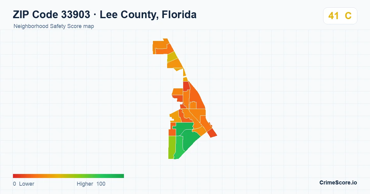 ZIP Code 33903 in Lee County, Florida neighborhood Safety Score map