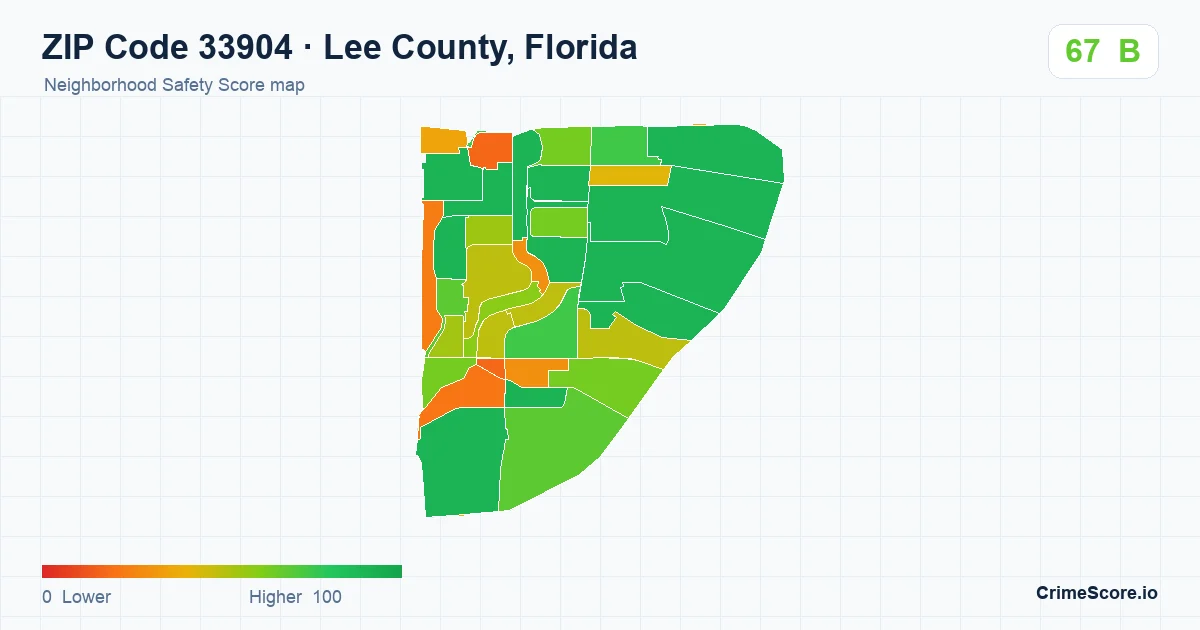 ZIP Code 33904 in Lee County, Florida neighborhood Safety Score map