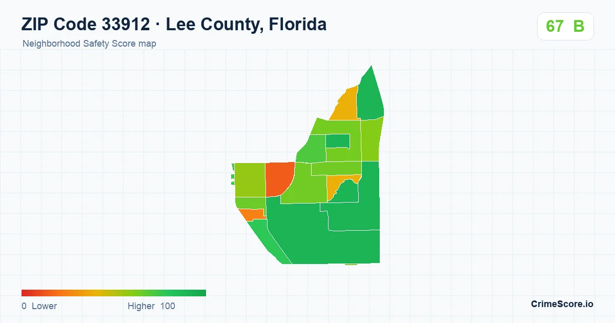 ZIP Code 33912 in Lee County, Florida neighborhood Safety Score map