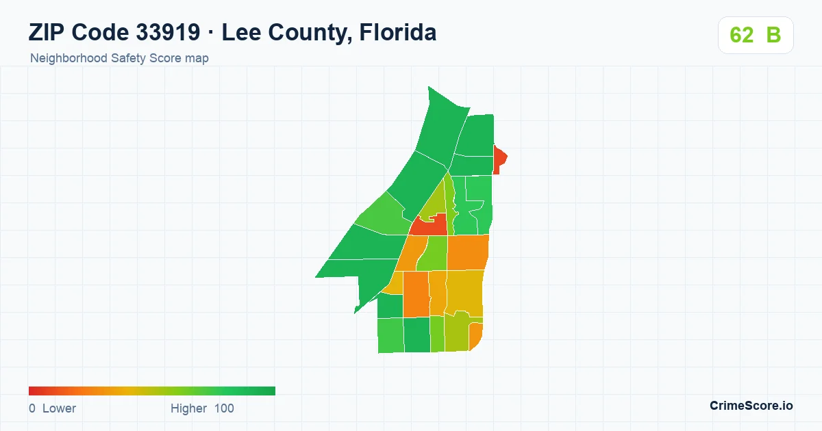 ZIP Code 33919 in Lee County, Florida neighborhood Safety Score map
