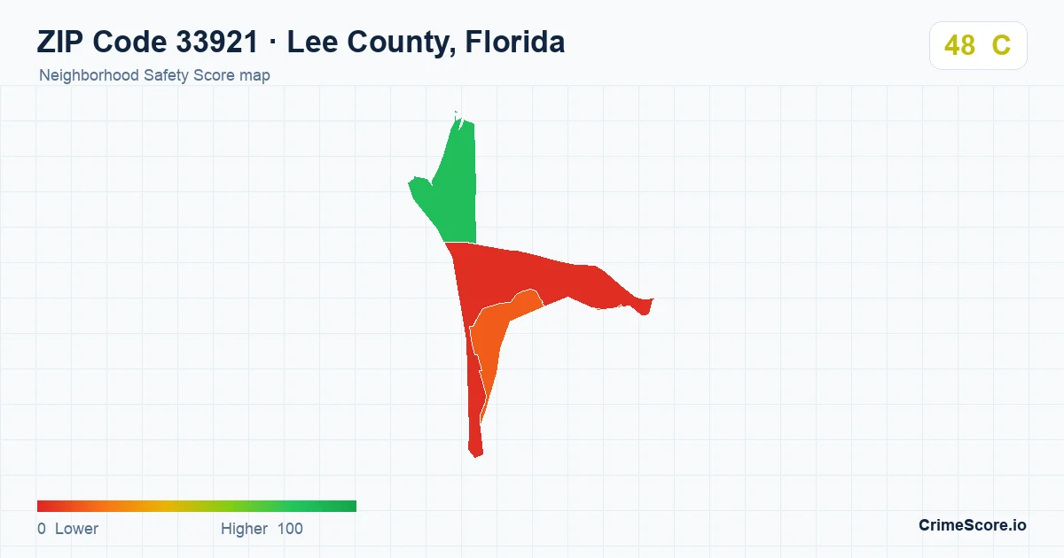 ZIP Code 33921 in Lee County, Florida neighborhood Safety Score map
