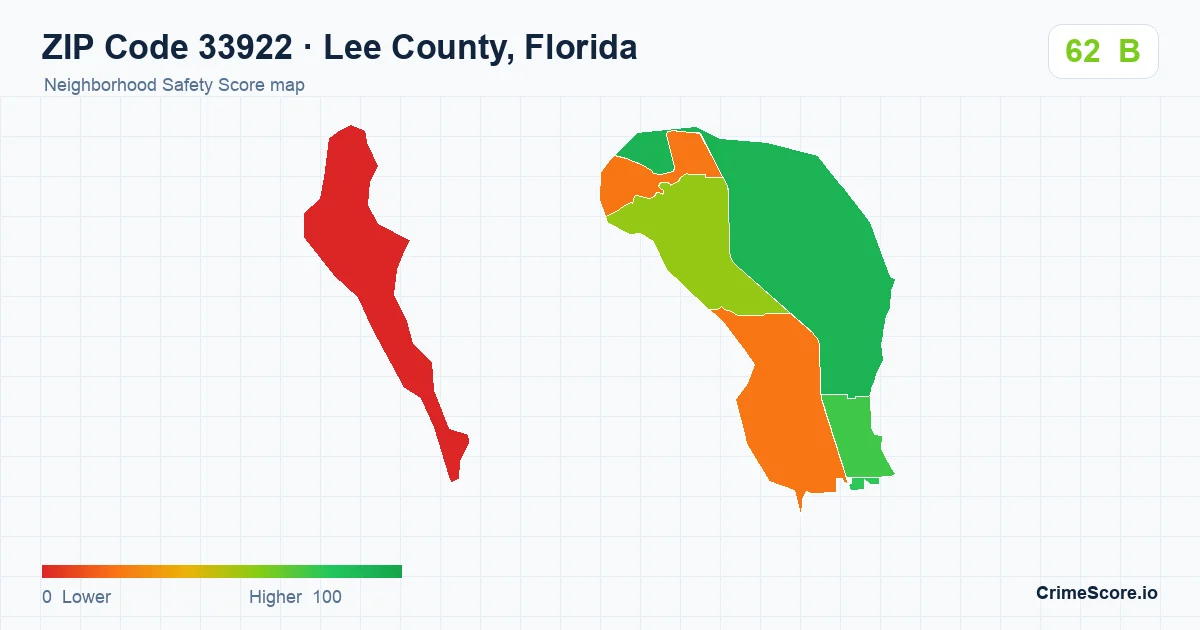 ZIP Code 33922 in Lee County, Florida neighborhood Safety Score map