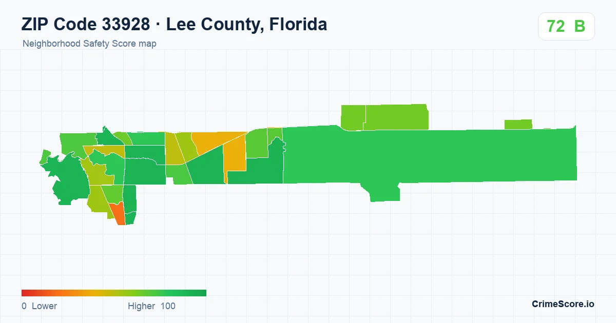 ZIP Code 33928 in Lee County, Florida neighborhood Safety Score map