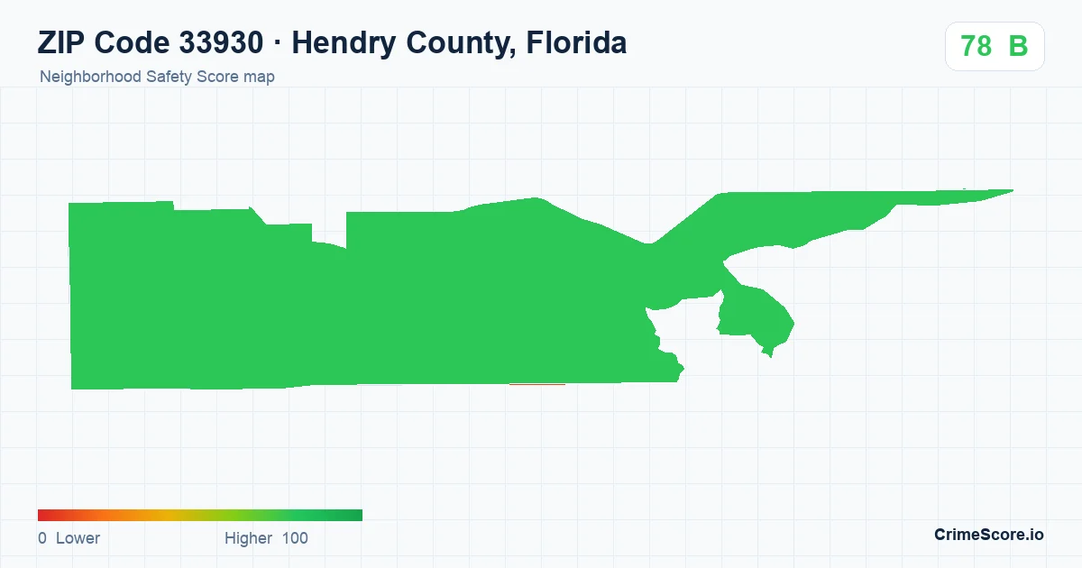ZIP Code 33930 in Hendry County, Florida neighborhood Safety Score map