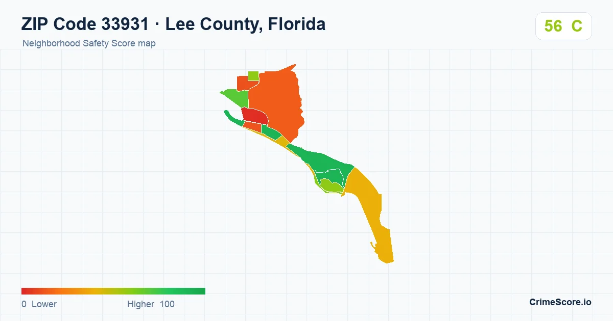 ZIP Code 33931 in Lee County, Florida neighborhood Safety Score map