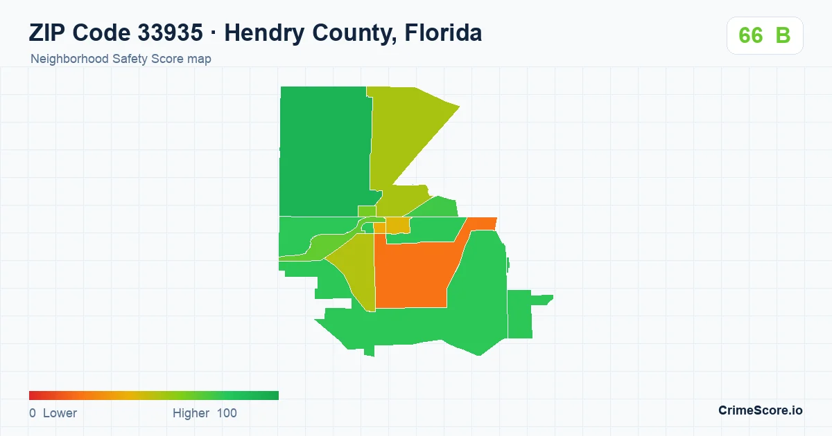 ZIP Code 33935 in Hendry County, Florida neighborhood Safety Score map