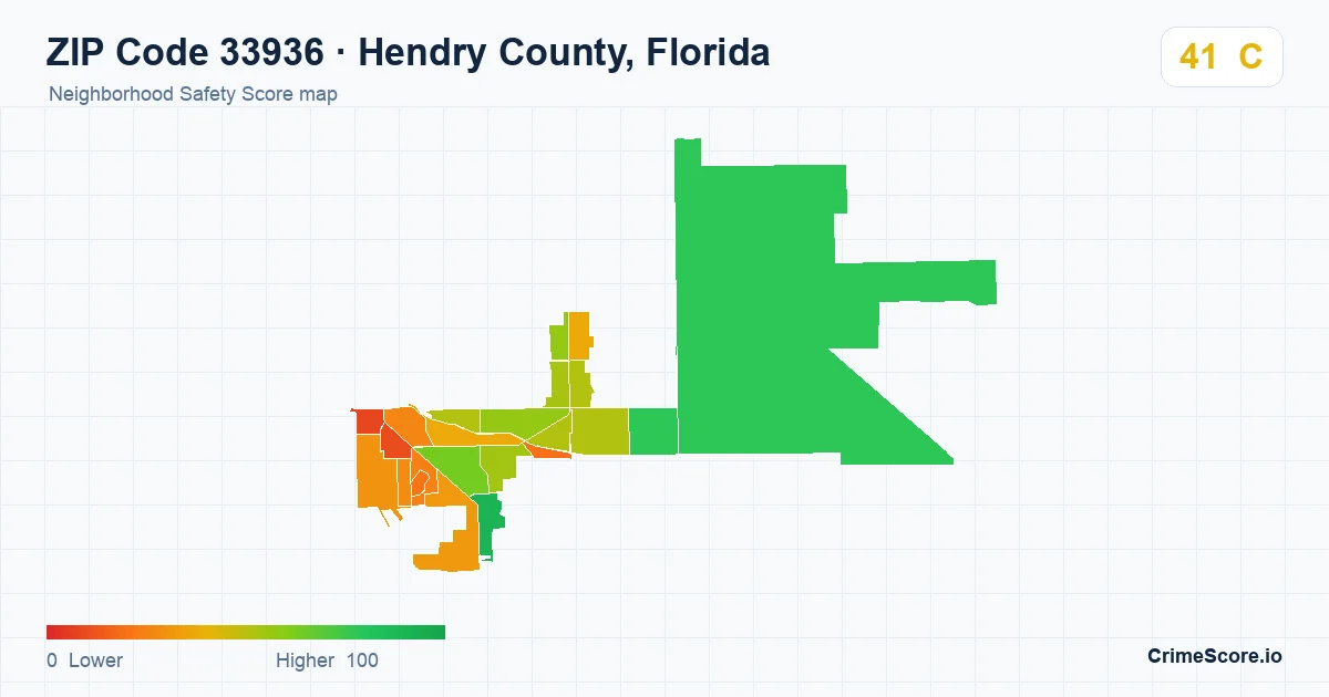 ZIP Code 33936 in Hendry County, Florida neighborhood Safety Score map