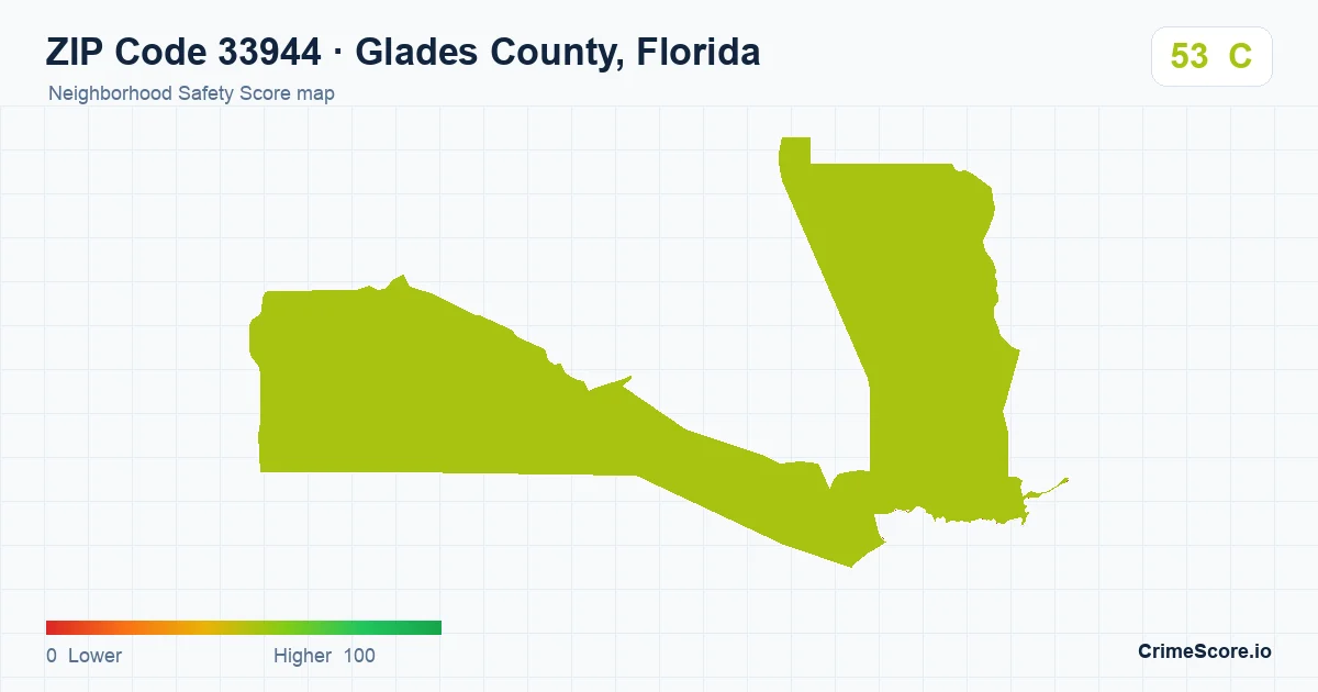 ZIP Code 33944 in Glades County, Florida neighborhood Safety Score map