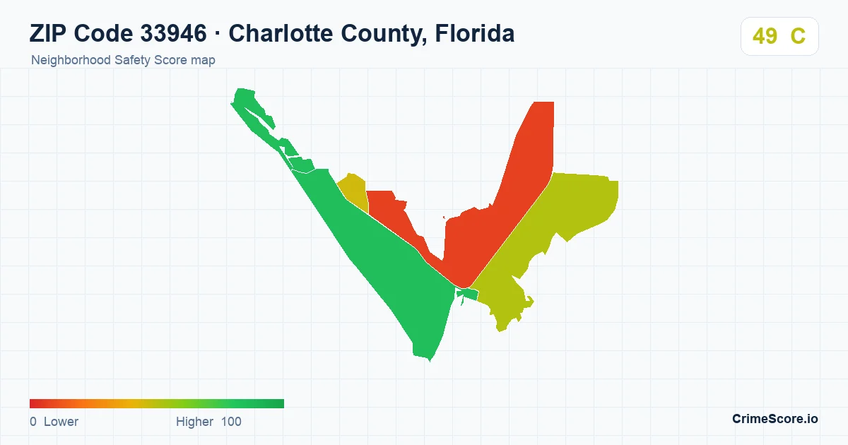 ZIP Code 33946 in Charlotte County, Florida neighborhood Safety Score map
