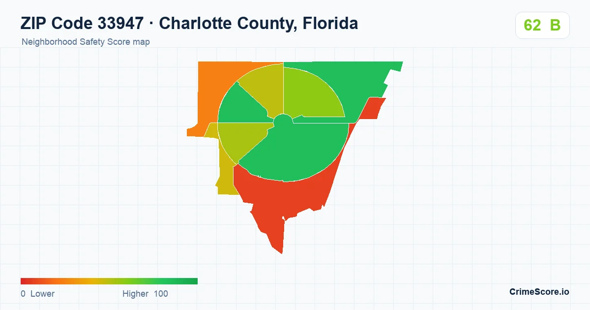 ZIP Code 33947 in Charlotte County, Florida neighborhood Safety Score map