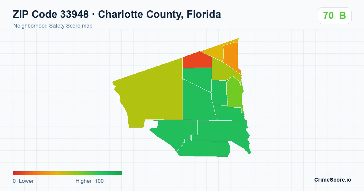 ZIP Code 33948 in Charlotte County, Florida neighborhood Safety Score map