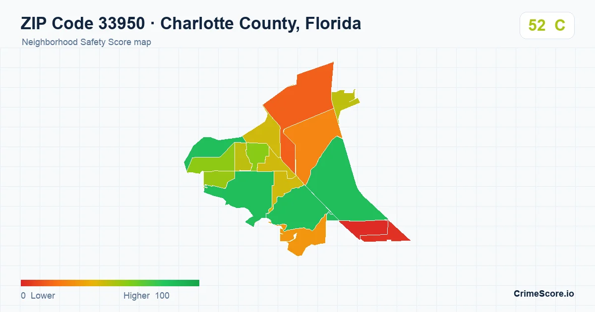 ZIP Code 33950 in Charlotte County, Florida neighborhood Safety Score map