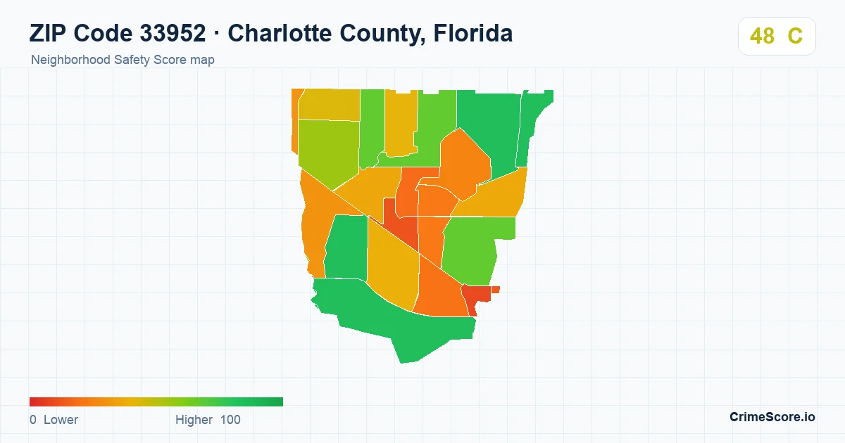 ZIP Code 33952 in Charlotte County, Florida neighborhood Safety Score map
