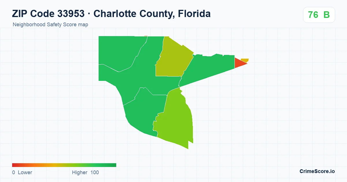 ZIP Code 33953 in Charlotte County, Florida neighborhood Safety Score map