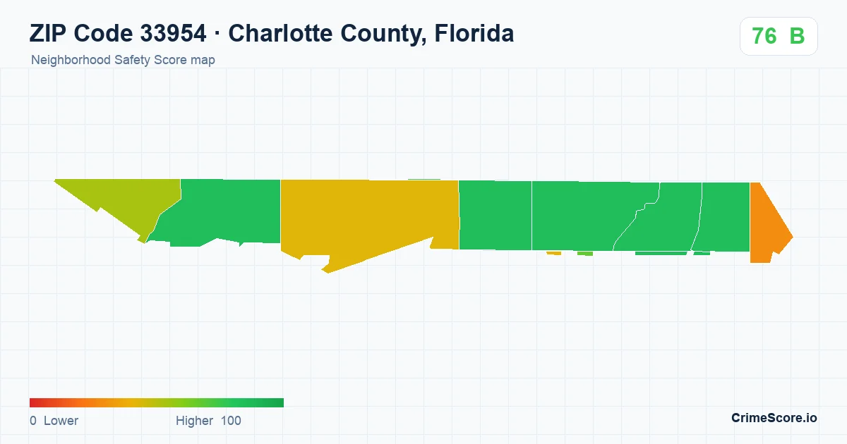 ZIP Code 33954 in Charlotte County, Florida neighborhood Safety Score map