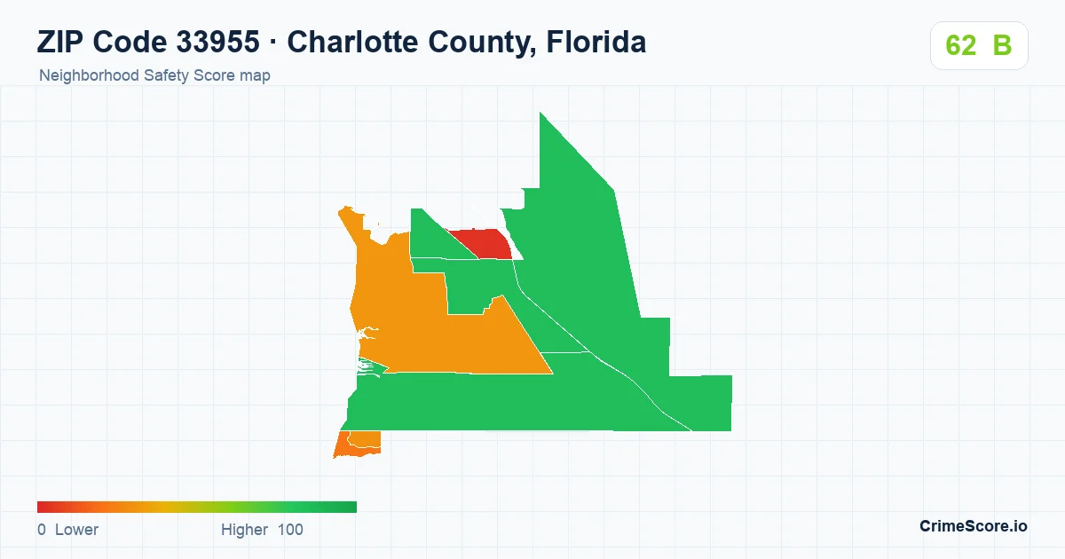 ZIP Code 33955 in Charlotte County, Florida neighborhood Safety Score map