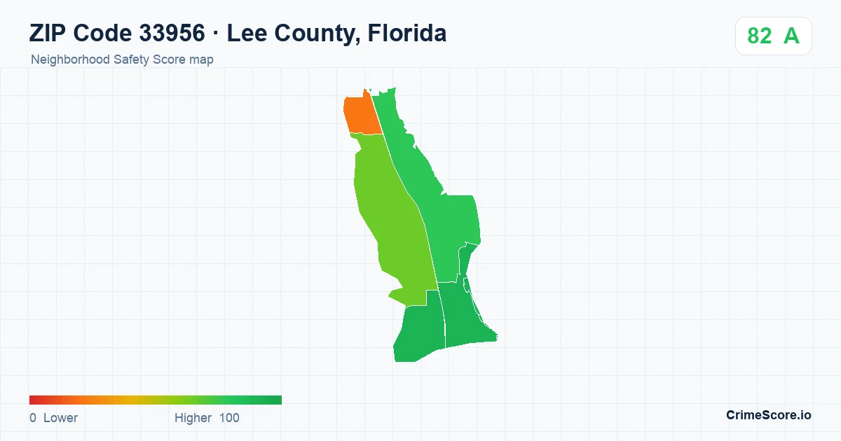 ZIP Code 33956 in Lee County, Florida neighborhood Safety Score map