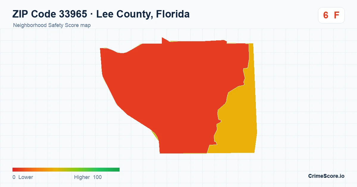 ZIP Code 33965 in Lee County, Florida neighborhood Safety Score map