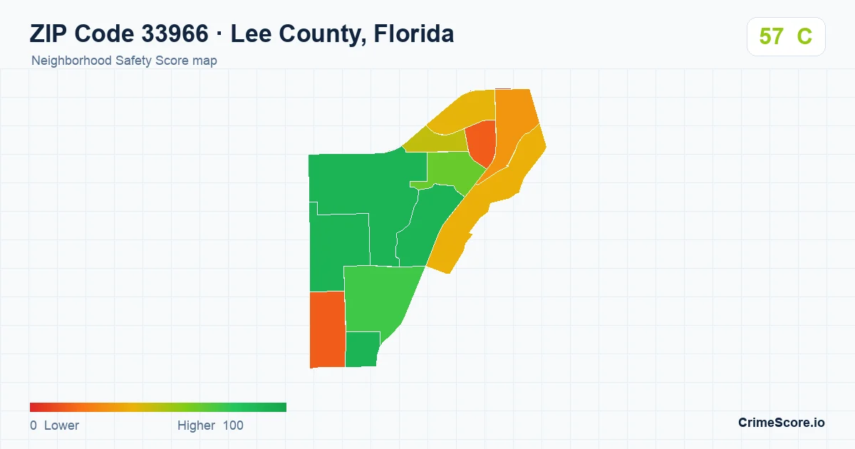 ZIP Code 33966 in Lee County, Florida neighborhood Safety Score map