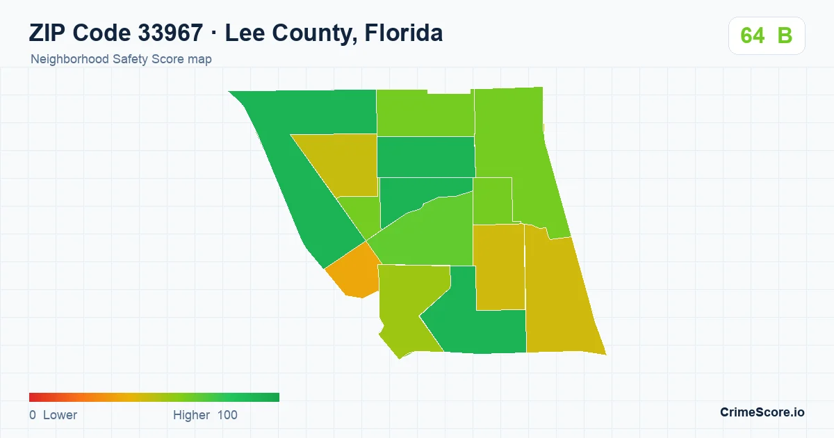 ZIP Code 33967 in Lee County, Florida neighborhood Safety Score map