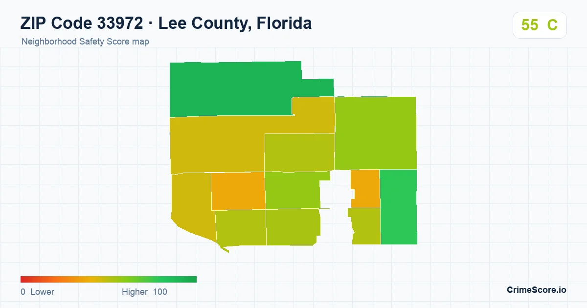ZIP Code 33972 in Lee County, Florida neighborhood Safety Score map