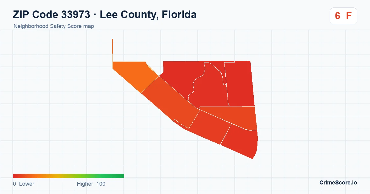 ZIP Code 33973 in Lee County, Florida neighborhood Safety Score map