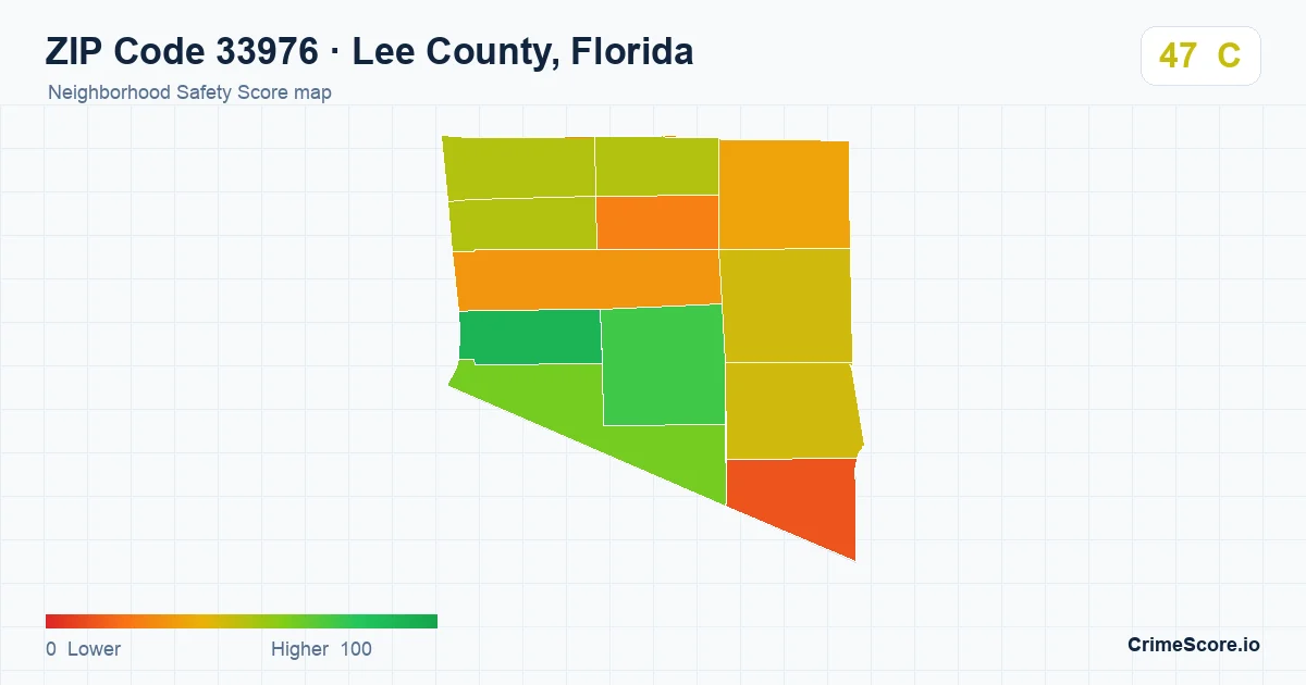 ZIP Code 33976 in Lee County, Florida neighborhood Safety Score map