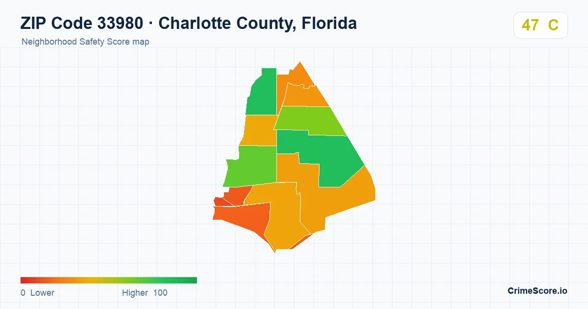 ZIP Code 33980 in Charlotte County, Florida neighborhood Safety Score map