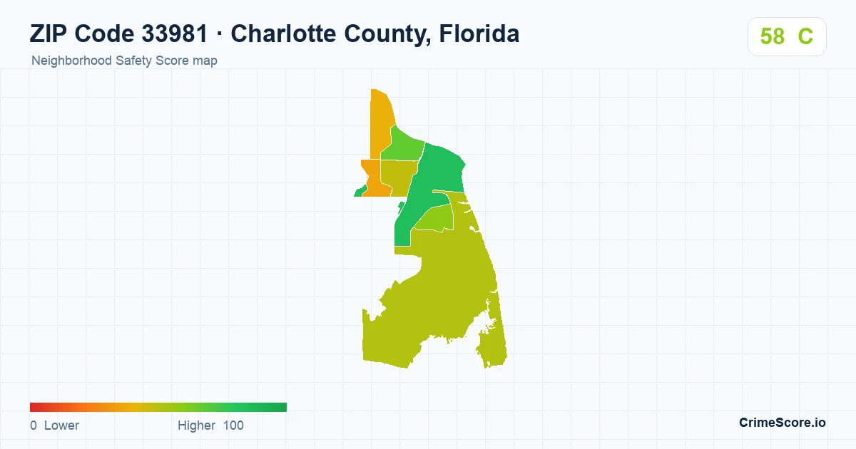 ZIP Code 33981 in Charlotte County, Florida neighborhood Safety Score map