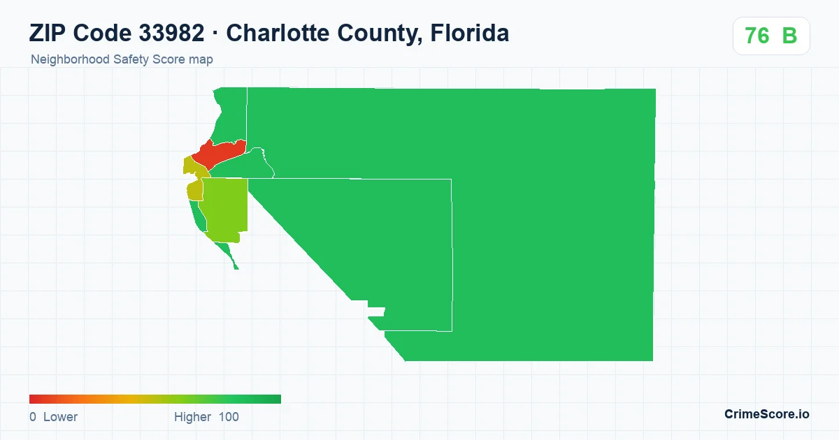 ZIP Code 33982 in Charlotte County, Florida neighborhood Safety Score map