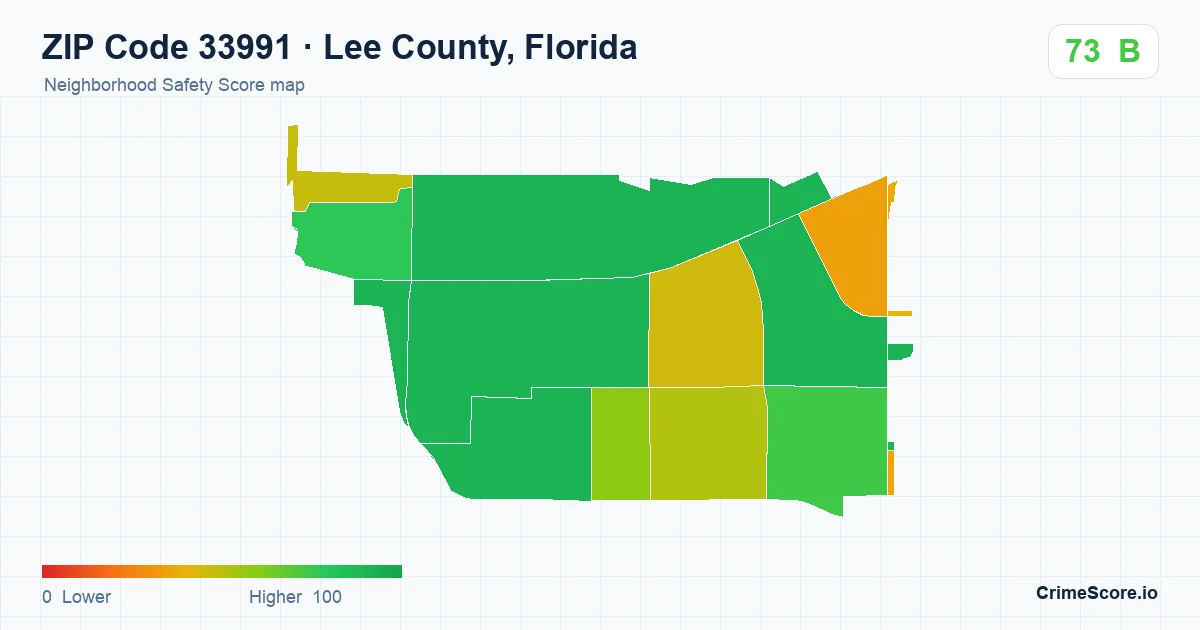 ZIP Code 33991 in Lee County, Florida neighborhood Safety Score map